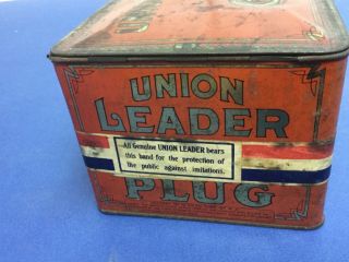 Vintage Union Leader Cut Plug Tobacco Tin Litho Lunch Pail w/ paper band & eagle 4