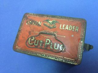 Vintage Union Leader Cut Plug Tobacco Tin Litho Lunch Pail w/ paper band & eagle 8