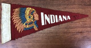 Vintage 1950’s Old Travel Souvenir Collectible Indian Chief Head Indiana Pennant
