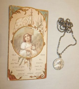 St Joan Of Arc Beatification Holy Card 1909 Canonization Medal 