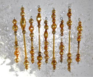 Vintage Gold Mercury Glass Bead Icicle Ornaments Christmas Garland Feather