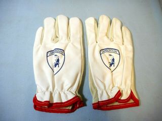 White Lamborghini Leather Work/driving Gloves With Lambo Logo & Red Trim L - Xl