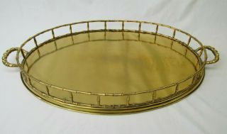 Solid Brass Bamboo Style Serving Tray 20 " Display Vintage Hollywood Regency