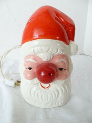 Vintage Porcelain Lighted Red Nose Santa Lamp Similiar Bruce Elsass