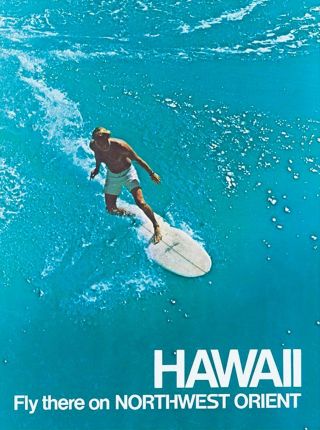Hawaii Surfer Northwest Orient United States Vintage Airline Travel Art Poster