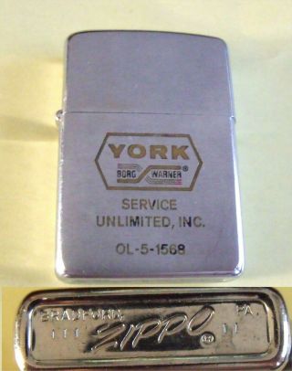 Zippo Cigarette Lighter 1969 Regular Size Brush Finish York Service Borg Warner