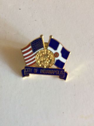 Vintage City Of Indianapolis Indiana And Us Crossed Flags Ename Souvenir Pin
