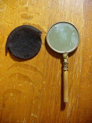 Antique French Magnifying Hand Mirror With Bronze Hands