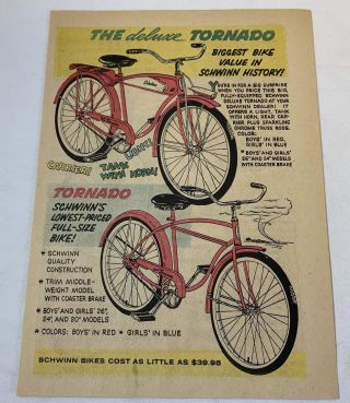 1959 Schwinn Bicycle Cartoon Ad Deluxe Tornado And Tornado