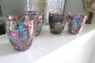 Set Of 4 Tervis Confetti Tumblers Cups Plastic Vintage 12 Oz Multi Colored