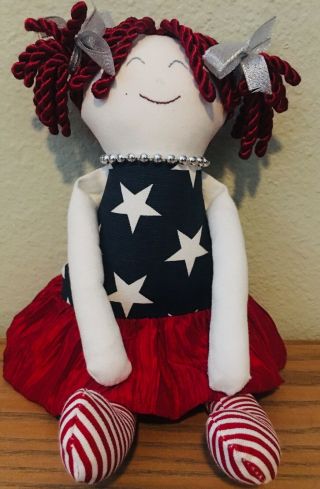 Woof & Poof Patriotic America Red White Blue Stars Stripes Rag Doll Girl 2013
