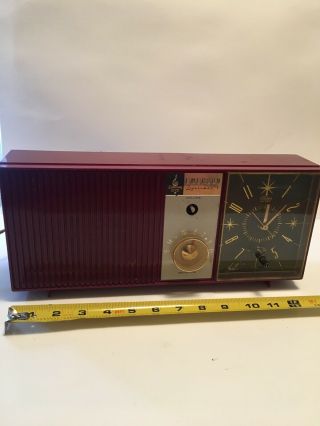 Rare Deco Emerson Lifetimer 1 Clock Radio Model G1704b 1960 Red Tabletop