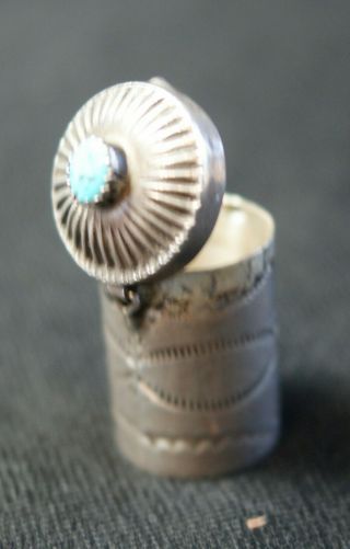 Vintage Navajo Sterling Silver & Turquoise Stampwork Cylindrical Pill Box