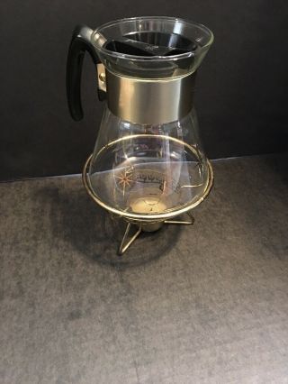 Vintage Pyrex Coffee Carafe Candle Warmer Base Stand - Gold Star Burst Design