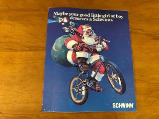 Vtg Schwinn Phantom Santa Claus Bicycle Print Sign Bike Christmas 80’s 4