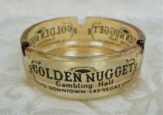 Vintage 1950 - 60s Ashtray Las Vegas Club Golden Nugget Casino Nevada Amber Glass