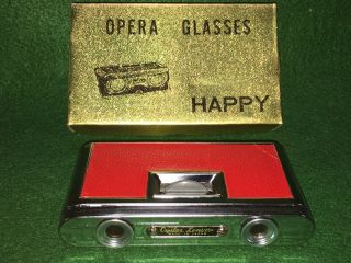 Vintage Red Happy Opera Glasses - Crystal Lens 25x - Box