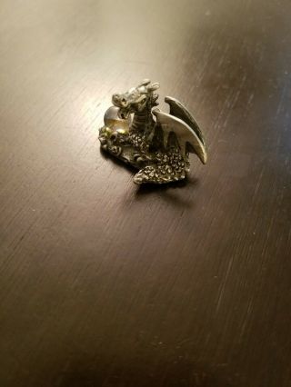 Gallo Small Pewter Dragon With Crystal Ball 1986 2