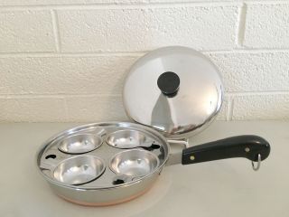 Pre - 1968 1801 Revere Ware 8 " Skillet 4 Cup Egg Poacher W/lid Copper Stainless