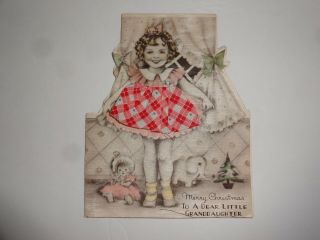 1935 Hallmark Shirley Temple Merry Christmas Card Granddaughter Cloth Dress