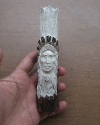 Indian Wolf Handle In Antler,  Bali Bone Carving - - - Great - - - 02040218