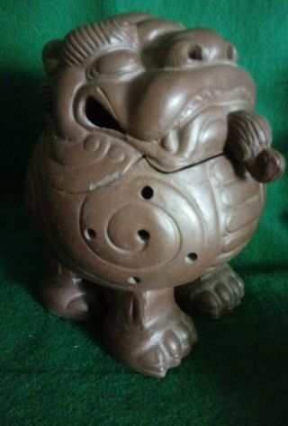 Vintage Chinese Yixing Zisha Purple Clay Foo Dog Dragon Incense Burner Signed 3