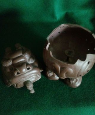 Vintage Chinese Yixing Zisha Purple Clay Foo Dog Dragon Incense Burner Signed 6