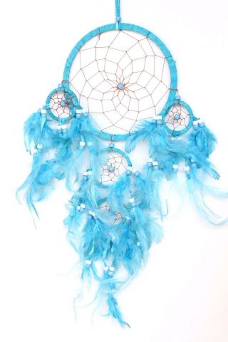 Turquoise Blue Dream Catcher W/ Leather & Feather Car Home Wall Decor (qty 2)