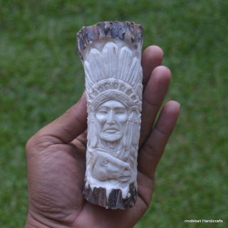 Horse Eagle Indian Carved Handle 126mm In Deer Antler Bali Carving Sh246