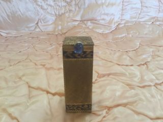 Vintage Lipstick Holder Case W/ Mirror Gold Tone Metal Blue Stone