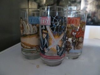 Star Wars / Burger King Return Of The Jedi 1983 Glasses (set Of 3)
