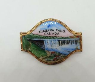 Vintage Niagara Falls Souvenir Pin Enamel Detailed Scene Antique Brooch Canada