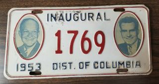 1953 Eisenhower & Nixon Inaugural License Plate Dist Of Columbia