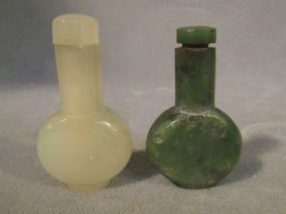 2 Old Chinese Jade Snuff Bottles - Spinach & Pale Green