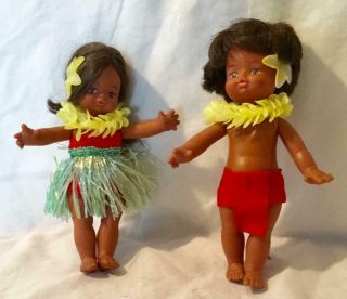Vintage Hawaii Hula Rubber Boy & Girl Doll