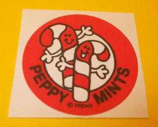 Vtg 80s Trend Scratch N Sniff Matte Sticker Peppy Mints Candy Cane Scent Rare