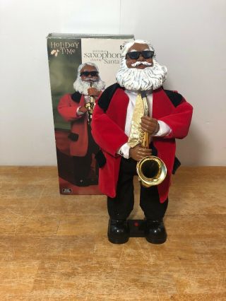 Saxophone Santa Clause Playing Sax Holiday Time Christmas Musical Dancing