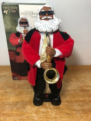 Saxophone Santa Clause Playing Sax Holiday Time Christmas Musical Dancing 2