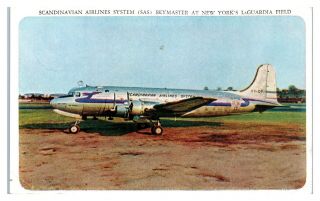 1947 Scandinavian Airlines System Sas Skymaster,  Laguardia Field Postcard 5u8