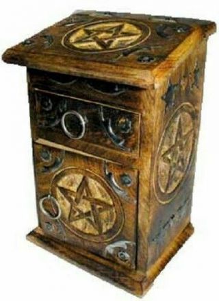 Pentagram Herb Cupboard Wood Wicca Pagan Witches Chest Altar Storage Alchemy