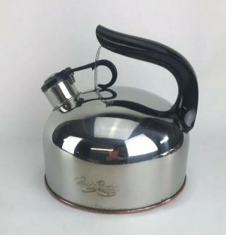 Paul Revere Ware 1801 Copper Bottom Kettle Whistling Tea Pot 2 1/3 Qt Shiny