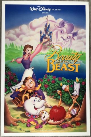 Beauty And The Beast Movie Poster Double Sided Walt Disney 27X40 Animation 1991 8