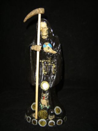 116 Statue Lady Santa Muerte Black 12 " Holy Death Protección Trabajos Salaciones