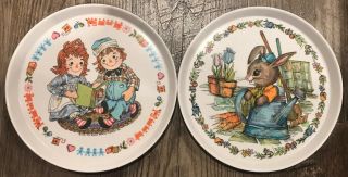 Vintage Oneida Raggedy Ann And Andy And Garden Rabbit Melamine Plate Set 1969