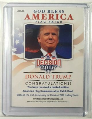 Decision 2016 Donald Trump GOD BLESS AMERICA Flag Patch GOLD FOIL 2
