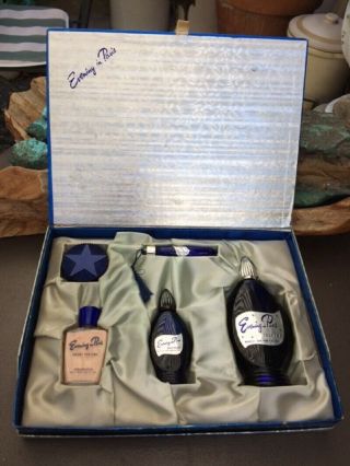 Vintage Evening In Paris Bourjois Cologne Perfume Set Of 5 Cobalt Blue Glass Usa