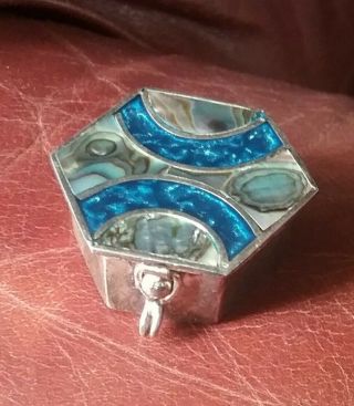 Vintage Alpaca Silver And Abalone Shell Top Pill Case Or Snuff Box
