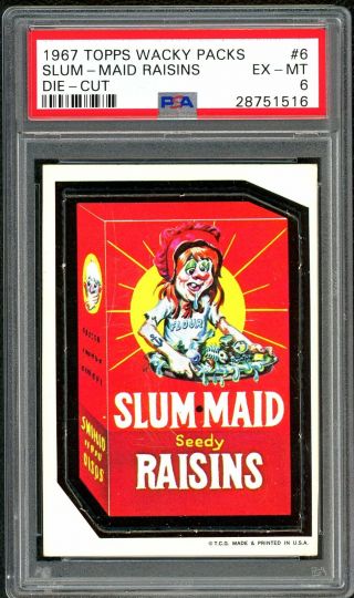 1967 Topps Wacky Packs Die - Cut 6 - Slum Maid Raisins - Psa Ex/mt 6