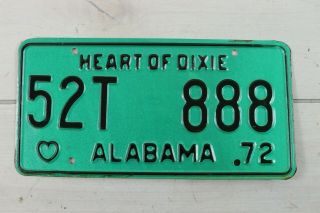 1972 Alabama Vintage License Plate Heart Of Dixie Green Unissued Nos 52t 888