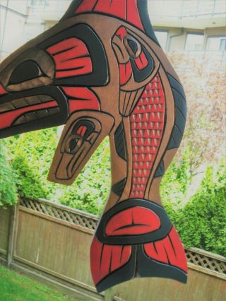 Northwest Coast Native Art Killer Whale Eagle Salmon Plaque Carving